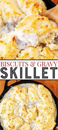 biscuits and gravy skillet recipe with text overlay