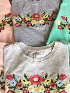 "Beautiful! Mexican embroidered t- shirts !! Fresh shirts - beautiful colors , Great shirts for hot summer. Great quality cotton fabric: stretchy. Care : Hand wash - no dryer. MEASUREMENTS: Armpit to armpit: 19.5\" Length: 26\" COLORS : There is two kinds of gray one is deeper color , one is more opaque, I will name the opaque color vintage gray , to make a difference between them. There is two kind of teal , one is deeper color and one is more opaque, the opaque color fabric has mix of gray and Casual Summer T-shirt With Embroidered Graphics, Summer Short Sleeve T-shirt With Embroidered Text, Cute Embroidered Summer Tops, Summer Embroidered Relaxed Fit Shirt, Cute Floral Embroidery Summer Tops, Embroidered Relaxed Fit Shirt For Summer, Trendy Embroidered Summer T-shirt, Trendy Summer T-shirt With Embroidered Text, Trendy T-shirt With Embroidered Text For Summer