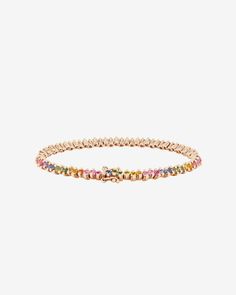 Embrace the refined charm of our Princess Midi Tennis Bracelet. This exquisite piece showcases offset princess-cut sapphires, each one carefully selected to enhance the bracelet's overall elegance. Featuring 5.10 carats of 2mm princess-cut pastel sapphires, it offers versatility for stacking or stands out gracefully as a solo piece. Details 18k rose gold 5.10 carats of 2x2mm princess-cut pastel sapphires Bracelet measures 7" inches in length Box clasp with safety lock fastening 4mm width Ref: AK Luxury Multi-stone Cubic Zirconia Tennis Bracelet, Luxury Cubic Zirconia Multi-stone Tennis Bracelet, Luxury Multi-stone Cubic Zirconia Diamond Bracelet, Luxury Cubic Zirconia Multi-stone Diamond Bracelet, Luxury Multi-stone Cubic Zirconia Bracelets, Luxury Cubic Zirconia Multi-stone Bracelets, Sapphire Tennis Bracelet, Porcelain Tray, Box Clasp