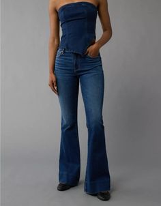 AE Next Level High-Waisted Flare Jean Flared Jeans Outfit Fall, Flared Jeans Outfit, Flare Jean Outfit, Black Flare Jeans, White Jeans Men, Jeans Outfit Fall, Athletic Fit Jeans, High Waisted Flare Jeans, Jean Trends