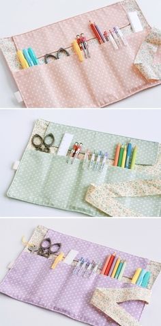 three different ways to make an organizer for pens, scissors and other crafting supplies