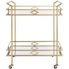 a gold metal and glass bar cart