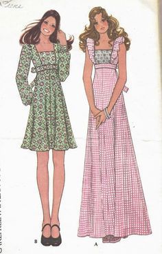 70s Dresses Vintage, 1970 Fashion, Vintage Clothes Patterns, Retro Sewing Patterns, Vintage Boho Dress, Seventies Fashion, Vogue Pattern