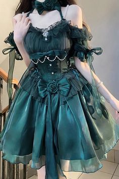 Fabric: Polyester, Lace Color: Green Sleeve Length: Short Sleeves Feature: Ruffle, Hanayome Style: Gothic Clothing Type: Dress Include: Dress*1 (Any of the accessory is not included.) Size (IN) Bust Waist Length S 33.07-34.65 25.98-26.77 32.28 M 34.65-36.22 27.56-28.35 32.28 L 36.22-37.80 29.13-29.92 32.68 XL 37.80-39.37 30.71-31.50 32.68 Size (CM) Bust Waist Length S 84-88 66-68 82 M 88-92 70-72 82 L 92-96 74-76 83 XL 96-100 78-80 83 Midsummer Dream, Emerald Dresses, Fashion Fails, Punk Dress, Dress Design Sketches, Gothic Clothing, High Waist Dress, Princess Wedding Dresses, Party Dress Short