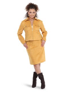 Love the Queen 17584 Suede Outfit, Skirt And Jacket, Faux Suede Skirt, Gold Jacket, Faux Suede Fabric, Suede Skirt, Suede Fabric, Knee Length Skirt, Suede Jacket