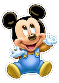 a mickey mouse sticker sitting on top of a white surface with his arms out