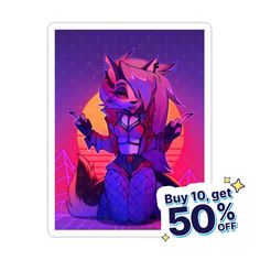 an animal sticker with the text buy 10 get 50 % off