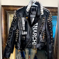 Size Small Runs Little Smaller Imo. Bnwt. Love It So Much But Don’t Fit Me Sadly Pleather Not Leather But Looks Great!! Moto Biker Jacket With Rivets For Streetwear, Trendy Streetwear Outerwear With Rivets, Trendy Black Outerwear With Rivets, Trendy Outerwear With Rivets For Streetwear, Black Moto Biker Jacket For Alternative Fashion, Black Riveted Outerwear For Streetwear, Black Long Sleeve Biker Jacket With Rivets, Cinch Jacket, Tweed Shirt