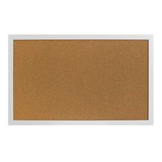 a cork board with white frame on the top and bottom half, in front of a white background