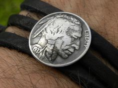 Thank you for interesting Authentic Buffalo Indian Nickel coin You can choose the year from 1936 1927 1928 1929 1930 1934 1935 1936 1937 1938 30 inches long genuine black American Buffalo Bison leather cord. You can use as hatband too Please check my other items I make rings, era rings, necklaces and bracelet with same coin too. Vintage Leather Bracelet With Concho, Vintage Silver Leather Bracelet, Buffalo Bison, American Buffalo, Bison Leather, Wrap Bangles, Black American, Hat Band, Leather Wraps