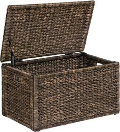 an empty wicker chest with lid open