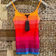 Brand New With Tags Unworn Xs Multicolor High Stretch Knit Top Banana, Striped Tank Top, Pink Red, Aesthetic Clothes, Banana Republic, Tank Top, Womens Tops, Tank Tops, Brand New