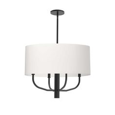 a black chandelier with a white shade