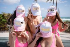 For you as a bride or for your whole squad, wear a hat that shares with the world this happy life event! A custom hat with printing for a bachelorette party is the best accessory for a customized swimsuit or a beach cover up.☆☆☆Customized Trucker Hats☆☆☆Perfect for Bachelorette, Pool, Boat Parties and ANY EVENTS! ☆COLOR☆Black, Red, Pink, White, Black/White, Navy Blue, Royal Blue, Light BlueOur hats are customized with Heat Press Vinyl! ☆Style: ☆Trucker Hats☆SIZE☆ OS - One Size Processing time 2- Personalized Summer Trucker Hat, Customizable Pink Trucker Hat For Summer, Customizable Summer Trucker Hat For Beach, Bachelorette Pool, Vinyl Style, Boat Party, Bride Squad, Heat Press Vinyl, Personalized Bridesmaid Gifts