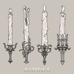 four candles that have been drawn in different styles and sizes, with the words candle on them