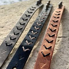 Bolt thin leather bracelet – Jill Hubbard leather+jewelry Leather Strap Bracelet, Handmade Leather Bracelet, Scrap Leather Projects, Leather Bracelet Ideas, Small Leather Projects, Leather Lace Bracelet, Leather Bracelet Diy, Upcycled Leather Jacket, Neutral Bracelet