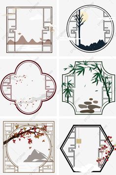 Japanese Design Aesthetic, How To Color Backgrounds, Mountain Png, Hand Painted Frames, رعب نفسي, Chinese Patterns, Art Japonais, Art Tutorials Drawing, Drawing Base