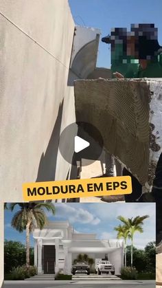 a man standing in front of a white building with the words moldura em epss on it