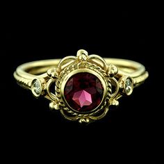 stunning Victorian Style Engagement Ring, Victorian Engagement Ring, Pink Tourmaline Engagement Ring, Colored Stone Engagement Rings, Filigree Diamond Ring, Bezel Set Diamond Ring, Dream Rings, Filigree Ring Gold, Victorian Engagement Rings