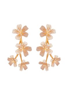 gold-tone/ivory white brass floral motif clip-on hooks These earrings come as a pair. Delicate Fine Jewelry, Falling Flowers, Bohemian Wedding Guest, Natural Delivery, Ivory Earrings, Wedding Guest Looks, In Focus, Flower Branch, Earrings In Gold