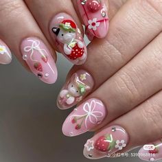 Nails Strawberry, Strawberry Nail Art, Inspired Nails, Cat Nails, Us Nails