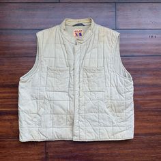 Square quilted cotton hunting vest by Mad Man Button closure two breast pockets and two hip pockets. There is wear yellowing on back and in neck, see images. across chest 24 neck to hem 26 Lee Jacket, Military Pattern, Hunting Vest, Mad Man, Dream Jeans, Man Quilt, Mens Vests, Vest Outfits, Blue Check