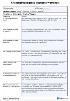 a worksheet for challenging negative thoughts