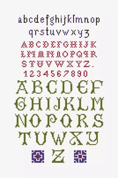 a cross stitch alphabet with letters and numbers