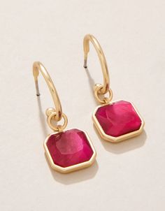 Our Chateau Convertible Hoop Earrings feature optic pink glass crystals intricately framed in 18kt matte gold plating, dangling from lightweight golden hoops. Bonus: remove the drop for a simple gold hoop. 2-looks-in-1! Please note: This design features custom dyed stones and each piece is one-of-a-kind. Colors and patterns may vary slightly from the image shown. Ear wire Optic pink glass Dimensions: 0.5'' W; 1.1'' H 18kt matte gold plating Linen Candle, Scout Bags, Golden Hoops, Beach Towel Blanket, Embroidered Bag, Linen Bag, Beach Accessories, Charm Set, Luggage Accessories