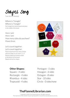 the pattern for shapes song is shown in this page, with instructions to make it