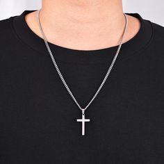 This cross necklace is crafted from high-grade 316L stainless steel, ensuring a durable and sturdy accessory for everyday wear. The hypoallergenic silver-tone finish makes it comfortable and safe for sensitive skin, ideal for daily use. The necklace features diamond-cut and polished craftsmanship, making it more reflective and shiny compared to standard stainless steel options. The lightweight cross pendant measures 1.2*0.7", while the chain is 3.5mm wide and 20" long, perfect for wearing alone or layering. It comes packaged in a delicate jewelry box, making it a thoughtful gift for men or women on special occasions such as birthdays, anniversaries, or Christmas. Nail Cross Necklace, Stainless Steel Cross Pendant, Cross Necklaces, Figaro Chain Necklace, Steel Cross, Cross Chain, Box Making, Delicate Jewelry, Cuban Chain