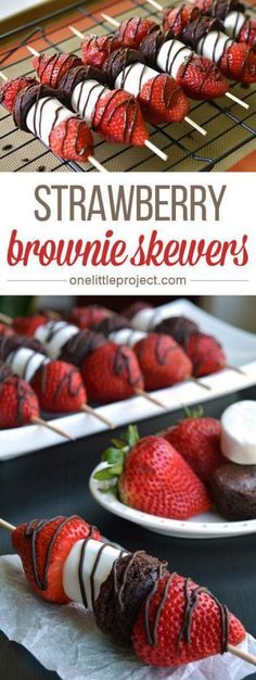 strawberry brownie skewers with chocolate covered strawberries