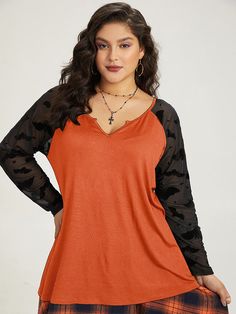 Halloween V Neck Patchwork Mesh T-shirt – BloomChic Black Raglan Sleeve T-shirt For Fall, Fall Patchwork Short Sleeve T-shirt, Casual V-neck Halloween Tops, Fall V-neck Graphic Tee T-shirt, Fall Patchwork Short Sleeve Tops, Short Sleeve Patchwork T-shirt For Fall, Orange Patchwork Crew Neck Top, Mesh T Shirt, Winter Colors