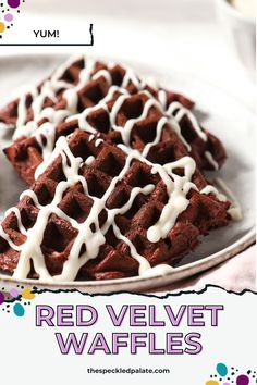 Love red velvet flavors? These colorful, dense and delicious Red Velvet Waffles taste like the classic cake, complete with a cream cheese frosting drizzle! Learn how to make these homemade waffles completely from scratch for the best breakfast or brunch around! #EasyEntertaining #SpeckledPalate Red Velvet Waffles, Fluffy Cinnamon Rolls, Homemade Waffles, Pancake Recipes, Waffle Recipe, Treats Recipes, The Best Breakfast, Fruit Breakfast, Cream Cheese Icing