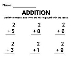 an addition worksheet with numbers and the missing number in the space on it