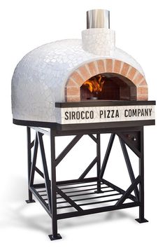 an outdoor brick pizza oven with the words sirocco pizza company written on it