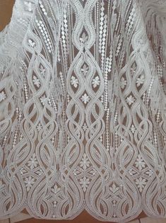 2Yards High Quality Off-White Beads Sequin Lace Fabric,Guipure Lace,Bridal Dress,Embroidery French L White Wedding Dress With Intricate Embroidery For Ceremony, White Wedding Dress With Resham Embroidery For Reception, Elegant White Wedding Dress With Resham Embroidery, White Wedding Dress With Pearl Embroidery For Reception, White Embroidered Fabric For Ceremonies, White Embroidered Fabric For Reception, Traditional White Embroidered Wedding Dress, White Embroidered Fabric With Resham For Ceremony, White Fabric With Resham Embroidery For Ceremonies