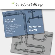 two business cards with pipes on them, one is blue and the other is gray