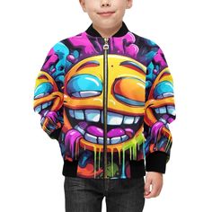 Kinder Bomber Jacke mit Taschen Graffiti Cartoon von UrbanShopEU auf Etsy China