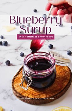 A Picture of a Blueberry Syrup Blueberry Syrup Recipe, Blueberry Simple Syrup, Homemade Blueberry Syrup, Blueberry Loaf Cakes, Blueberry Cocktail, Lemon Blueberry Loaf, Hibiscus Syrup, Blueberry Loaf