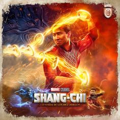 the poster for shag - chi is shown in front of an image of a man holding