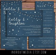 wedding stationery with stars and string lights