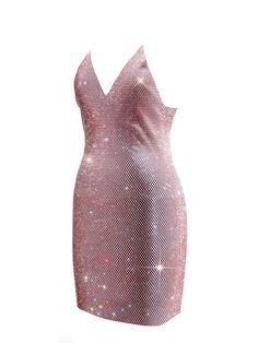 Rhinestone see through sparkling dress. SIZE Bust: 31-43” Waist: 31-39” Length:32” Pink Embellished V-neck Sequin Dress, Mesh Dress With Rhinestones For Party Season, Glamorous Pink Bodycon Dress For Prom Season, Glamorous Pink Bodycon Dress For Prom, Summer Sequin Dress With Rhinestones, Sleeveless Sparkling Bodycon Dress, Pink Sparkling Mini Dress For Evening, Pink Sparkling Sequin Dress For Party Season, Fitted Sparkling Pink Dress