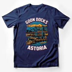 Astoria Goon Docks Retro Bridge Design T-Shirt, Vintage 80s Style Graphic Tee, Unisex Casual Outfit Male T-Shirt Custom graphic T-Shirt.Customize your color Outfit Male, Style Graphic Tee, Bridge Design, 80s Style, Design T Shirt, Male T Shirt, 80s Fashion, Casual Outfit, Custom Shirts