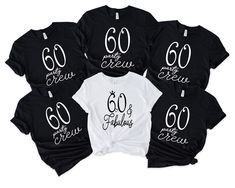 "60 & fabulous shirt, 60 party crew shirt, 60 Birthday Shirt, 60th Birthday Shirt Women, 60 and Fabulous, 60 Af Shirt, Custom birthday shirt HOW TO ORDER 1. Select the shirt \"Style and Size\" 2.Select the shirt Color 3. Enter what would you like to say on your t shirt and LETTERING color 4.Select the quantity. 5. Click Add to cart. If you have any difficulties, send us a message. Processing Time and Shipping The standard processing time is 1-3 business days. We usually proses and ship out the o 60th Birthday Shirts For Women Group, 60 And Fabulous, 60th Birthday Shirt, 60 Birthday, Custom Birthday Shirts, Custom Birthday, Crew Shirt, 60th Birthday, Birthday Shirt