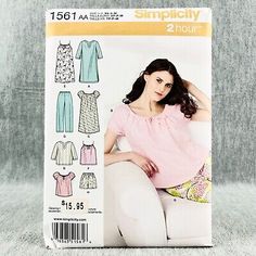 the sewing pattern is shown for women's tops and pants, including short sleeves