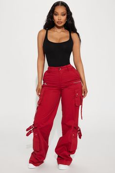 Available In Black And Brick Red. Wide Leg Pant Low Rise Button & Zip Closure Cargo Pocket Zipper Detail Strap Detail Non Stretch 100% Cotton Imported | Don't Need Your Approval Cargo Pant in Brick/Red size Medium by Fashion Nova Red Wide Leg Cargo Pants For Fall, High Waist Red Cotton Cargo Pants, Red Utility Bottoms With Pockets, Trendy Red Bottoms With Cargo Pockets, Trendy Red Cargo Pants For Fall, Trendy Red Fall Cargo Pants, Red Cotton Utility Pants, Trendy Red Pants With Belt Loops, Red Cargo Pants