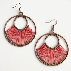 Category: Fashion Jewelry Length: Approx. 3" Color: Red, Bronze Materials: Zinc Alloy, Silk Keywords: Bohemian, Sunrise, Sunset, Charm, Tassel, Dangle Drop, Statement, Summer, Bright, Long, Fabric, Hoop, Circle, Round, Thread #201 Red Bohemian Jewelry For Spring, Colored Weave, Bohemian Accessories, Earrings Round, Boho Accessories, Earrings Bohemian, Ethnic Earrings, Trendy Earrings, Bohemian Earrings