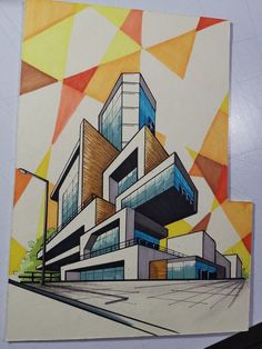 a drawing of a building on the wall