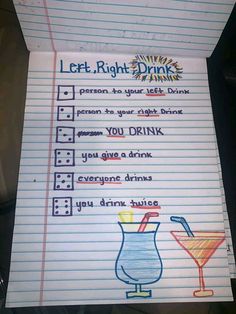 a note that has been written on to a drink list